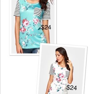 Floral striped pocket T-shirt